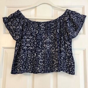 Lush Women’s Crop Top Midriff Blue Floral Top Size XL